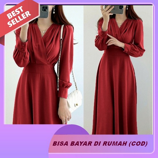 Dres Natal Tunik Jumbo Dress Midi Korean Style Terbaru 2022 Gaun Cewek Kondangan Import Atasan Wanit