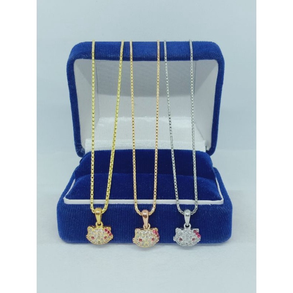 kalung itali santa anak + liontin kepala hellokitty mp variasi/ kalung perak asli silver 925 lapis emas / kalung fashion anak