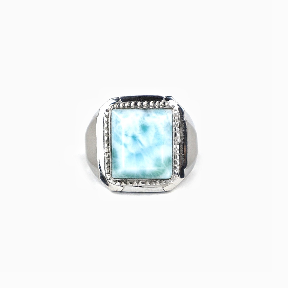 Cincin Batu Permata Natural Blue Larimar Ring Monel Termurah