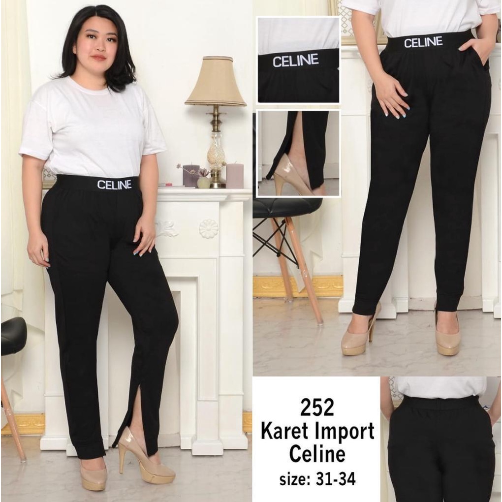 CASVINEJEANS | Celana Panjang Bahan Katun Import Slit Stretch Karet Belah Samping Bawah Ada Sleting