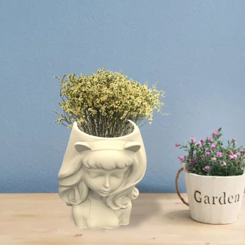 Siy Pot Bunga Hias Pot Bunga Silikon Cetakan Telinga Kucing Gadis Sukulen Pot Resin Epoxy Cetakan Lucu Tempat Pulpen Cetakan Meja Orname