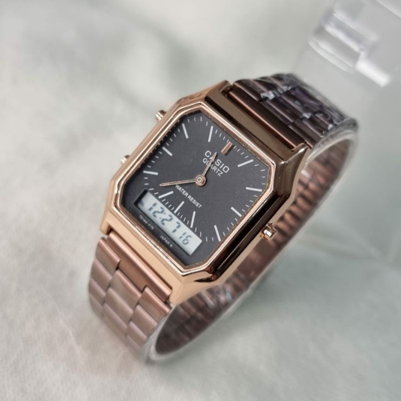 Jam Tangan Casio AQ230 Tahan Air Dualtime Tanpa Jarum Detik Free Box Exlusive