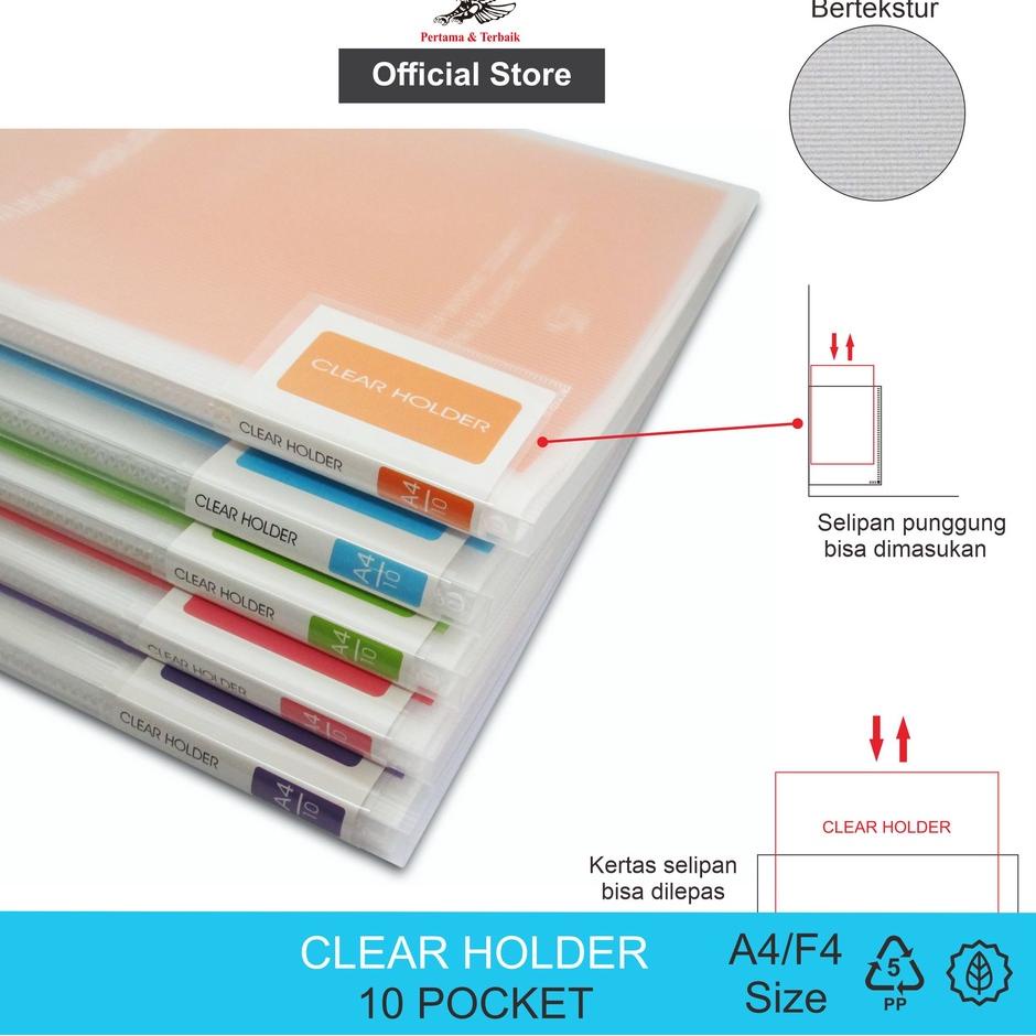 

[PRODUK JWHOA] Clear Holder / Dokumen Keeper / Display Book / Document Keeper EAGLE Warna Neon A4 / F4 10 Pocket YVA