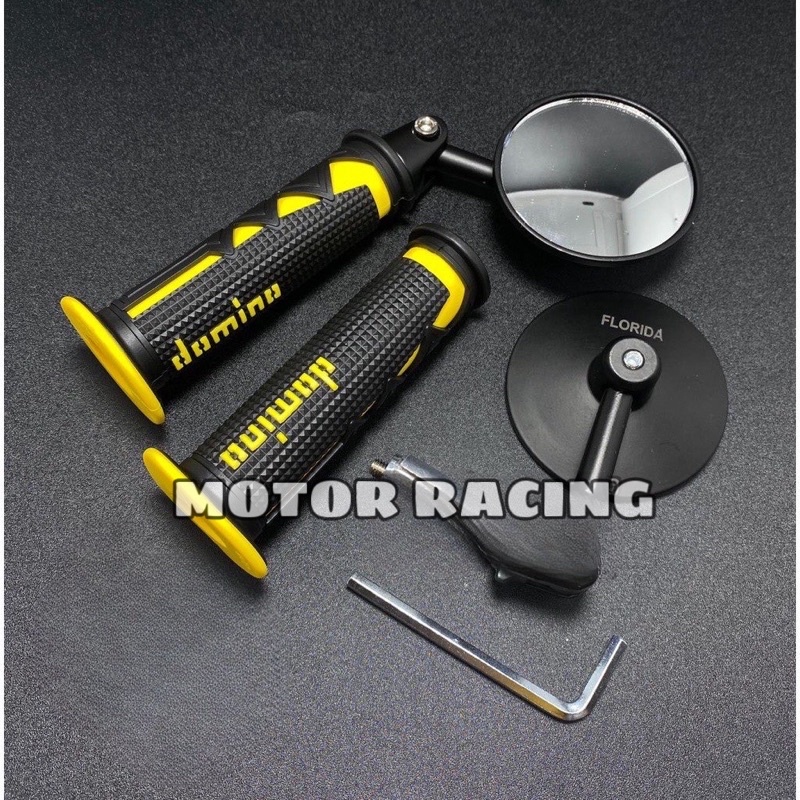 Paket Variasi Spion Jalu Cembung+Handgrip Domino Shark universal beat vario mio bisa buat semua moto