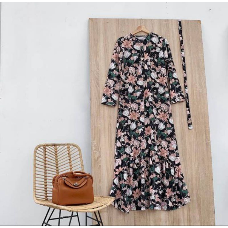 Tropical Dress/gamis/baju muslim Hitam L/XL Vanilla Hijab Ori/original (preloved/PL)