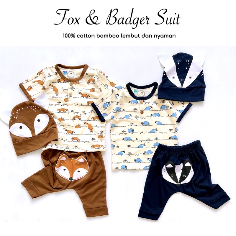 BERSERTIFIKASI SNI FOX AND BADGER SET by babybeb babeebabyshop Baju Setelan Kemeja Celana Pergi Jalan Fashion Anak Bayi Cowok Laki Terlaris Lucu Murah