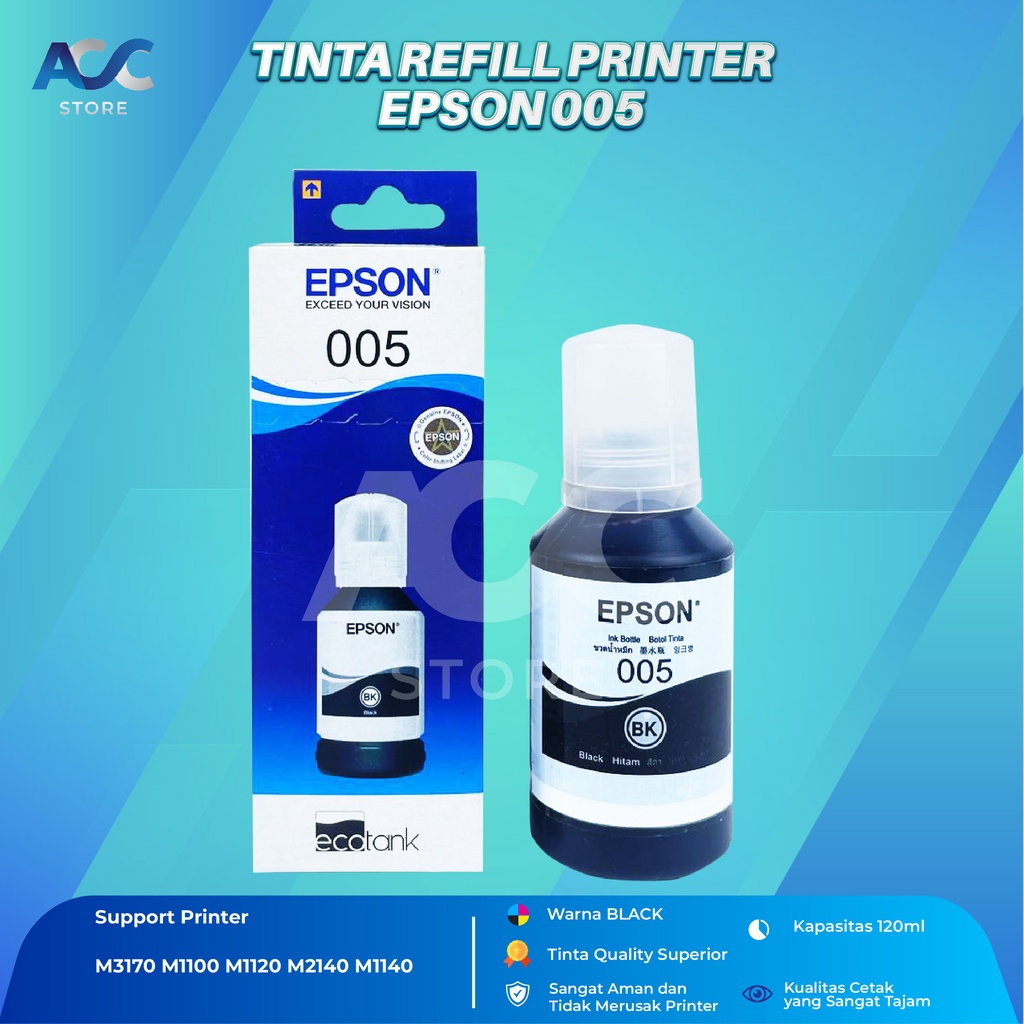 Tinta Epson 005 Black Isi Ulang Printer M3170 M1100 M1120 M2140 M1140