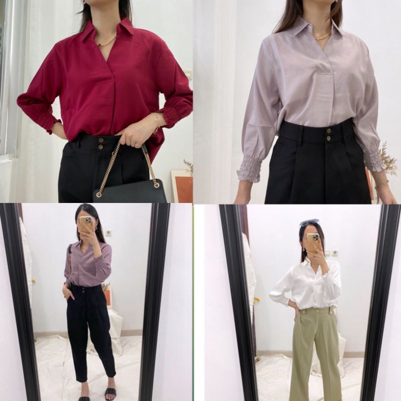 ATASAN WANITA - EMEJA KANTOR SHAKILA - TAKARA SHAKILA VNECK BLOUSE COLLAR