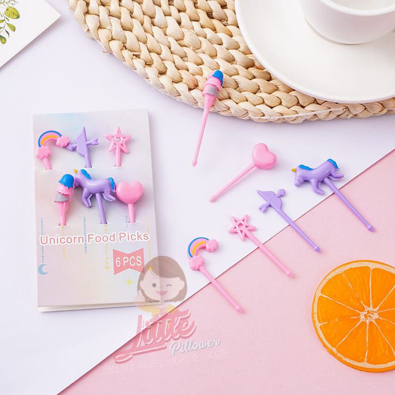 Food Pick Unicorn - Tusuk Garpu Buah Mini Motif Kartun Dekorasi Pesta