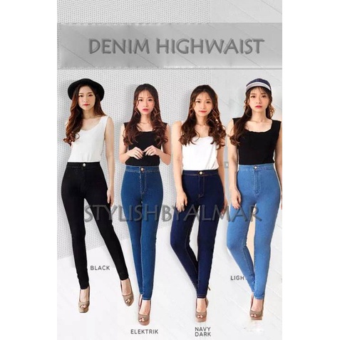 celana jeans highwaist wanita cewek hitam biru dongker biru muda cewek ukuran 27 sampai 34
