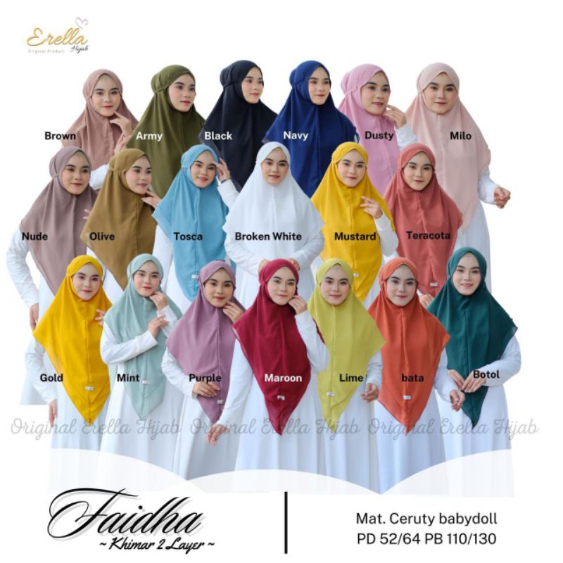 KHIMAR 2 LAYER FARIDHA ORI ERELLA HIJAB | Jilbab Khimar Ceruty babydoll | PD 52/64, PB 110/130