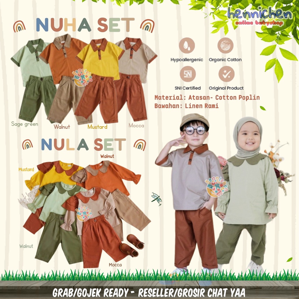 SETELAN NUHA SET NULA SET SETELAN BAJU PANJANG CELANA PANJANG COUPLE ANAK LAKI LAKI ANAK PEREMPUAN 1-5 TAHUN