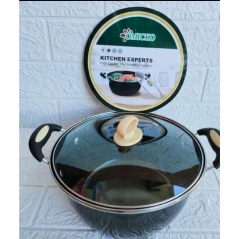 PANCI KUAH TUTUP KACA SAYUR OMICKO 22CM / 24CM TUTUP KACA WAJAN ANTI LENGKET Kuah Enamel Serbaguna