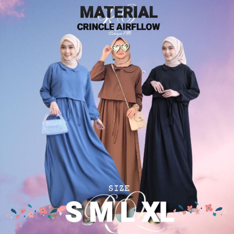 Gamis Remaja Terbaru (SABINA DRESS) BUSUI Cringkle Airflow Model Kekinian Trendt 2023 Fashion Muslim Style Viral Termurah