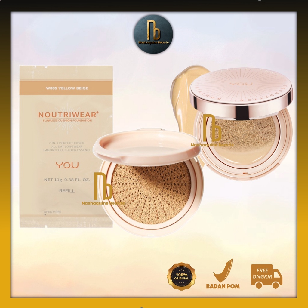 YOU Noutriwear+ Flawless Cushion Foundation [Nourishing | Poreless Full Coverage | SPF 40 &amp; PA+++ | Tahan Lama 16 Jam]