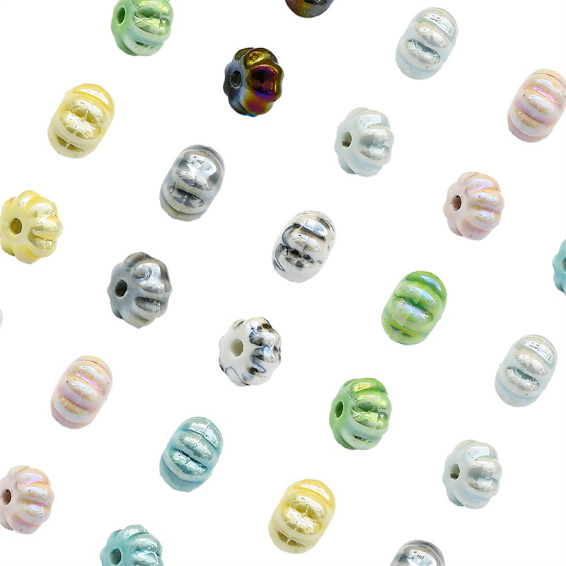 Pumpkin Bead Ceramic Splash Ink Aksesoris Motif Tidak Teratur Untuk Membuat Perhiasan DIY