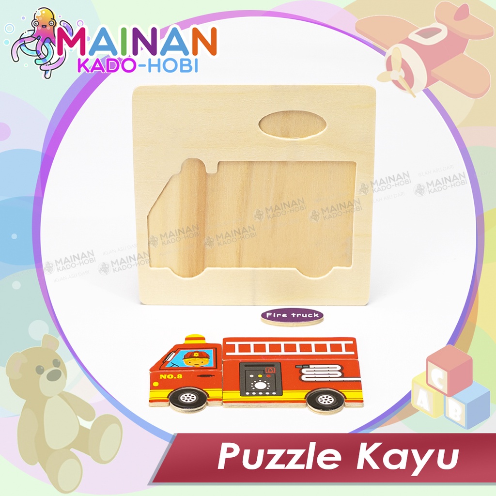 MAINAN MONTESSORI ANAK PUZZLE KAYU GAMBAR TRANSPORTASI FIRE TRUCK