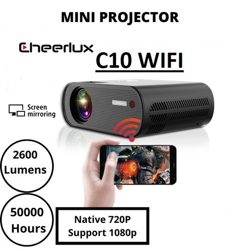 Proyektor CHEERLUX C10 wifi Projector 720P 2600 Lumens Support 1080P