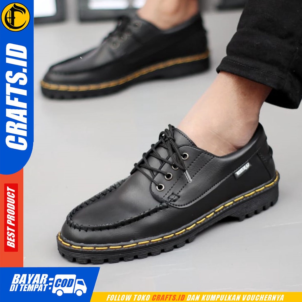 CRAFTS redfield - Sepatu Pantofel Docmart Formal Boots Kerja Pria Hitam