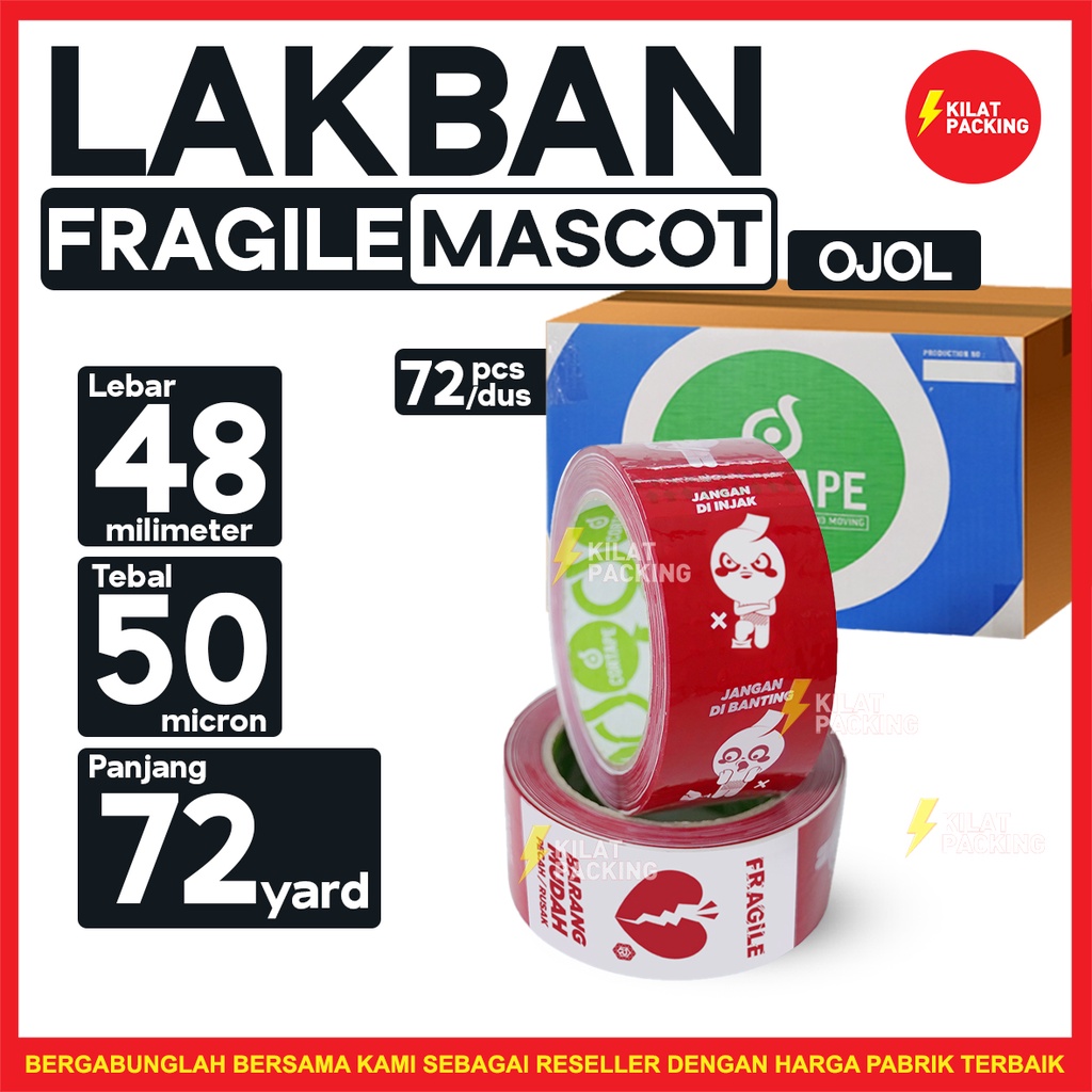 

LAKBAN / PLAKBAN FRAGILE MASCOT CORTAPE TERMURAH DUS-GOJEK/GRAB