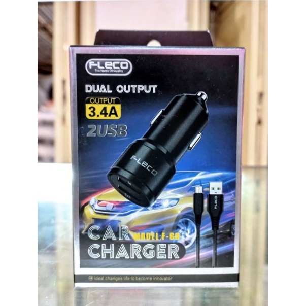 CAR CHARGER FLECO F-68 METAL 3.4A 2USB FAST CHARGING - SAVER MOBIL - MICRO USB ORIGINAL