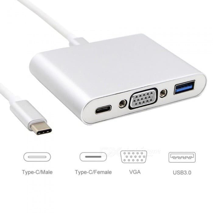 USB Type-C to VGA + Type-C+ USB 3.0 PD Charger Port