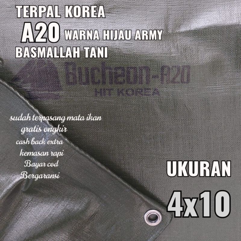 Terpal KOREA A20 Warna Hijau Army ukuran 4x10 meter merk TRECK