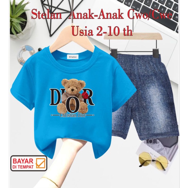 ((IB))SETELAN ANAK UNISEX SEMI JEANS/BEAR DIGITAL SABLON