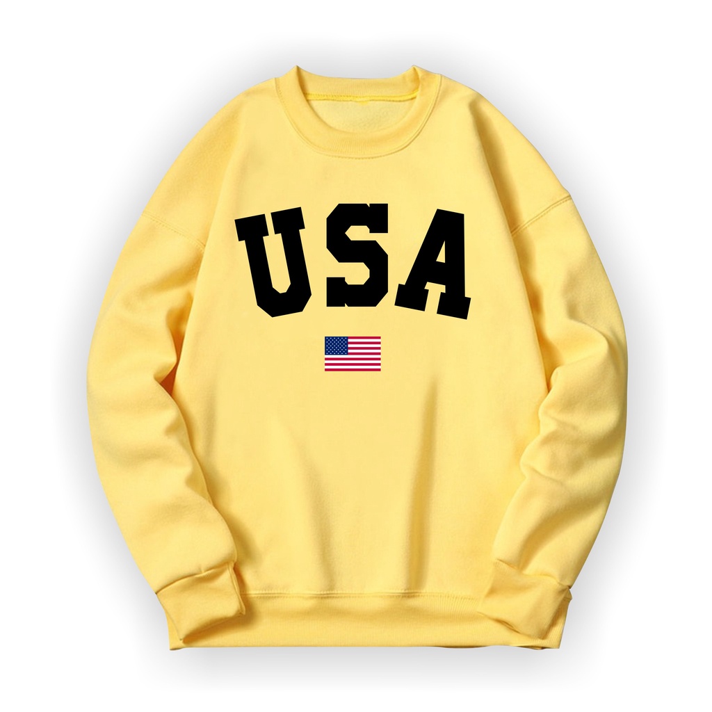 U S A Sweatshirt Basic II Sweater Crewneck Print DTF II Sz M - XL Anak &amp; Dewasa ( Pria &amp; Wanita )