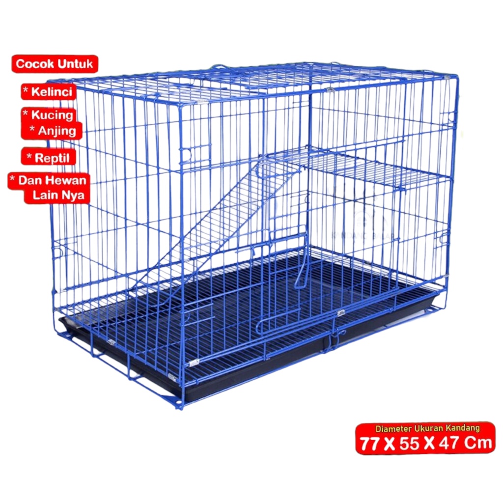 Kandang Hewan Kucing Anjing Besi Lipat & Bertingkat Ukuran 75 x 50 cm Size XL