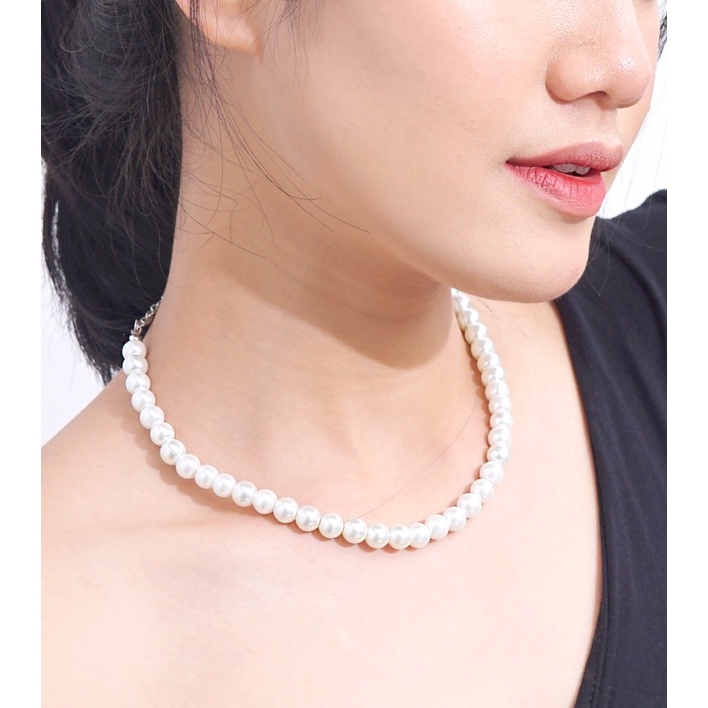 Beverly Pearl 8MM Choker Necklace kalung