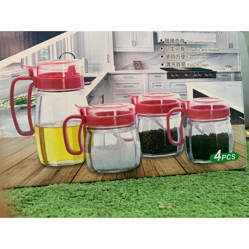 Kitchen supplies serie / Tempat bumbu dapur 4 in 1 botol minyak dan tempat bumbu gula garam multifungsi