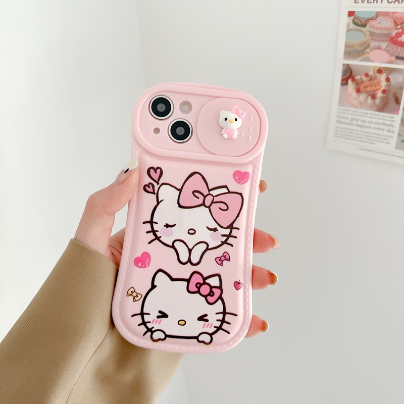 Hello Kitty Doll Push The Window Cover Soft Case iP iPhone 11 12 13 14 Pro Max Pink Casing Apple