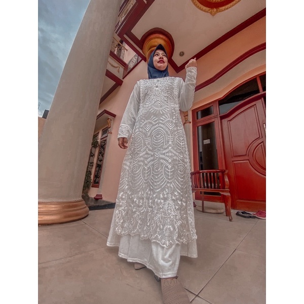 Gamis Putih brukat tile tali