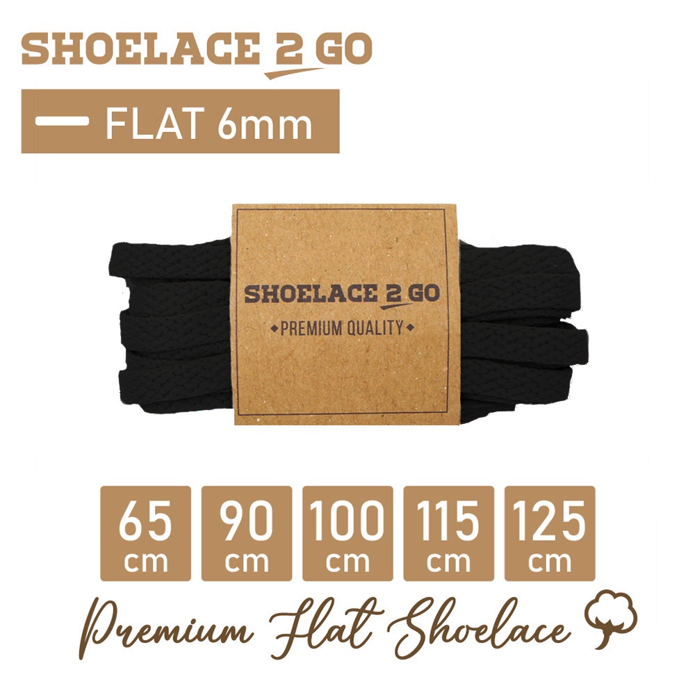 SHOELACE 2 GO PREMIUM TALI SEPATU GEPENG PIPIH FLAT B1B - BLACK - 65CM 90CM 100CM 115CM 125CM