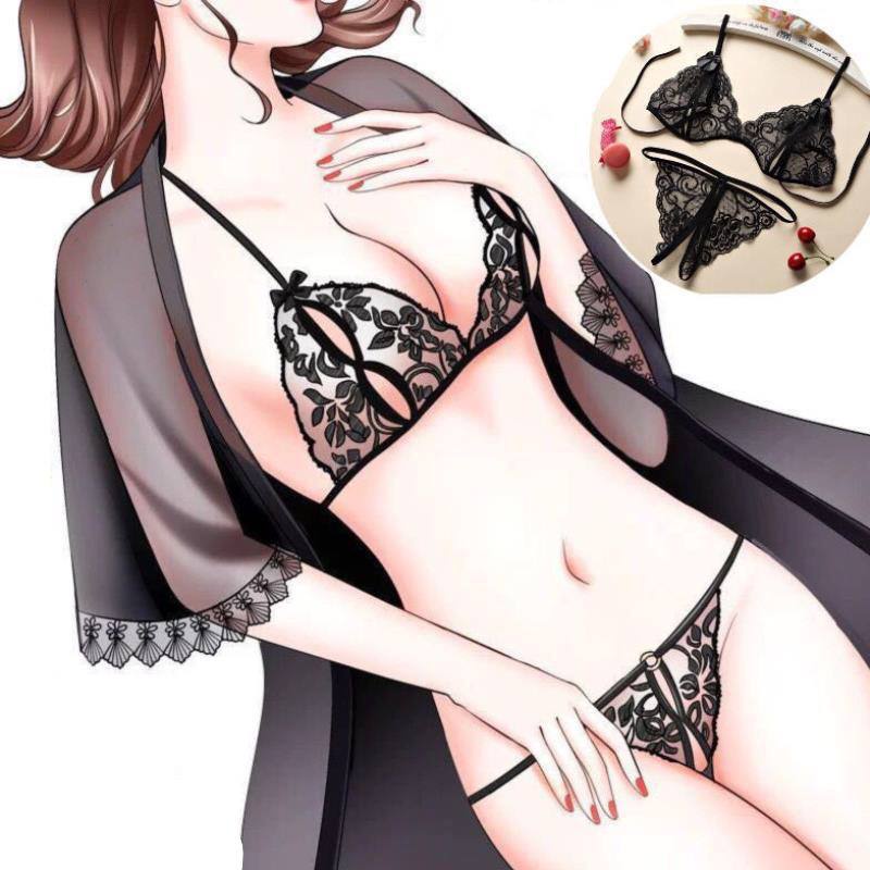JT - Set BRA Lingerie + G-String Bahan Lace / Lingerie Mini Sexy Tembus  PL002