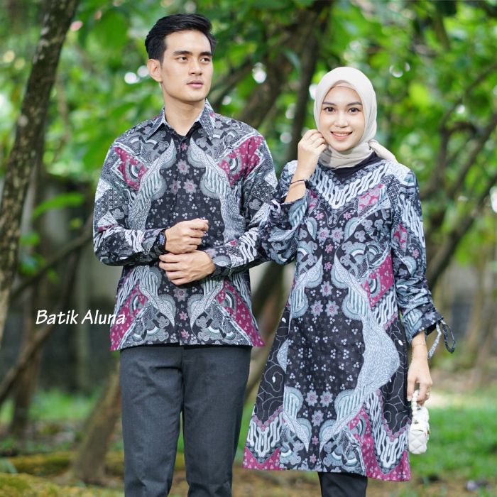 Batik Couple Pasangan Modern Lengan Panjang Bahan Katun Premium Atasan Batik Wanita Kapel BY FASHION BATIK ALUNA