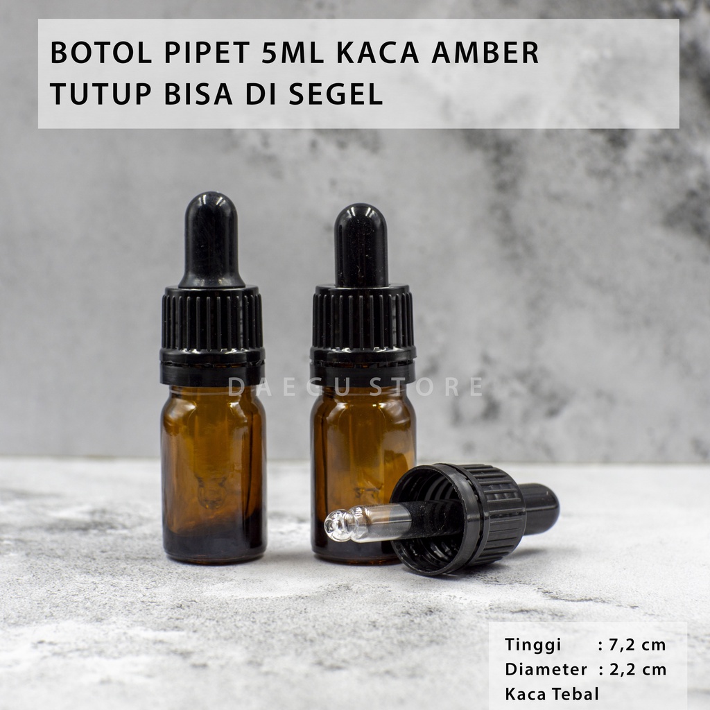 Botol Pipet 5ml Kaca Amber Coklat Tebal -  Dropper Tetes Bisa Segel / Seal Ring Hitam Pipette Serum