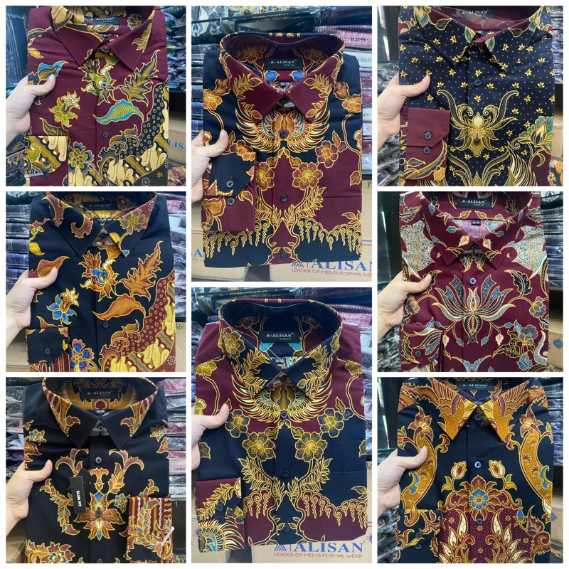 Kemeja Batik Alisan Slim fit Lengan Panjang ukuran 14,5 ,15 , 15,5 dan 16 / Kemeja Pria / Pakaian pr