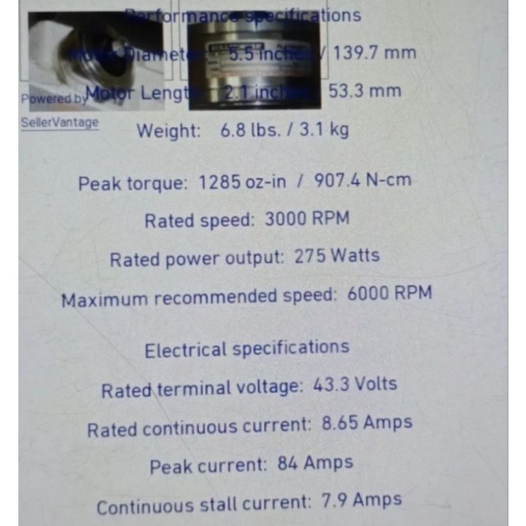 SERVO DISC MOTOR DC KOLLMORGEN 24~48V DC 3000/6000RPM 275W