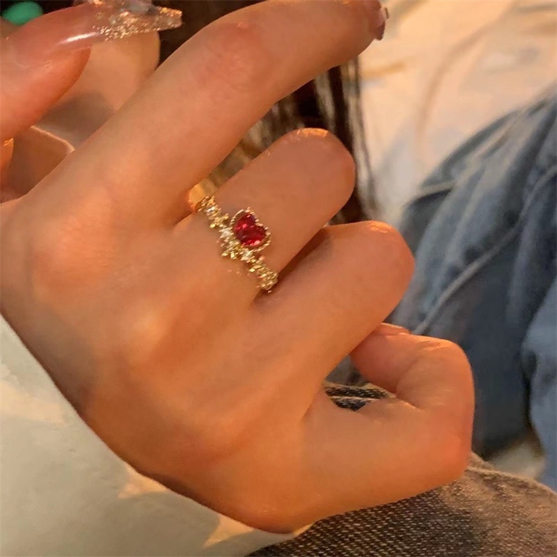 Cincin Terbuka Fashion Niche Cinta Merah Jepang Korea Unik Sederhana Mode