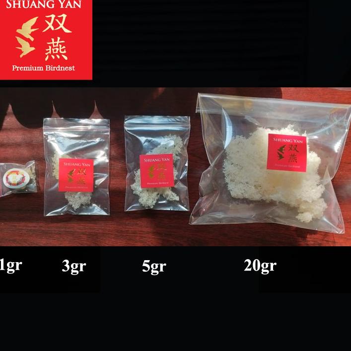 

Terlaku... Sarang Burung Walet Kering - Shuang Yan - Patahan Kecil / Hancuran Besar 1 gram - 1 Gram