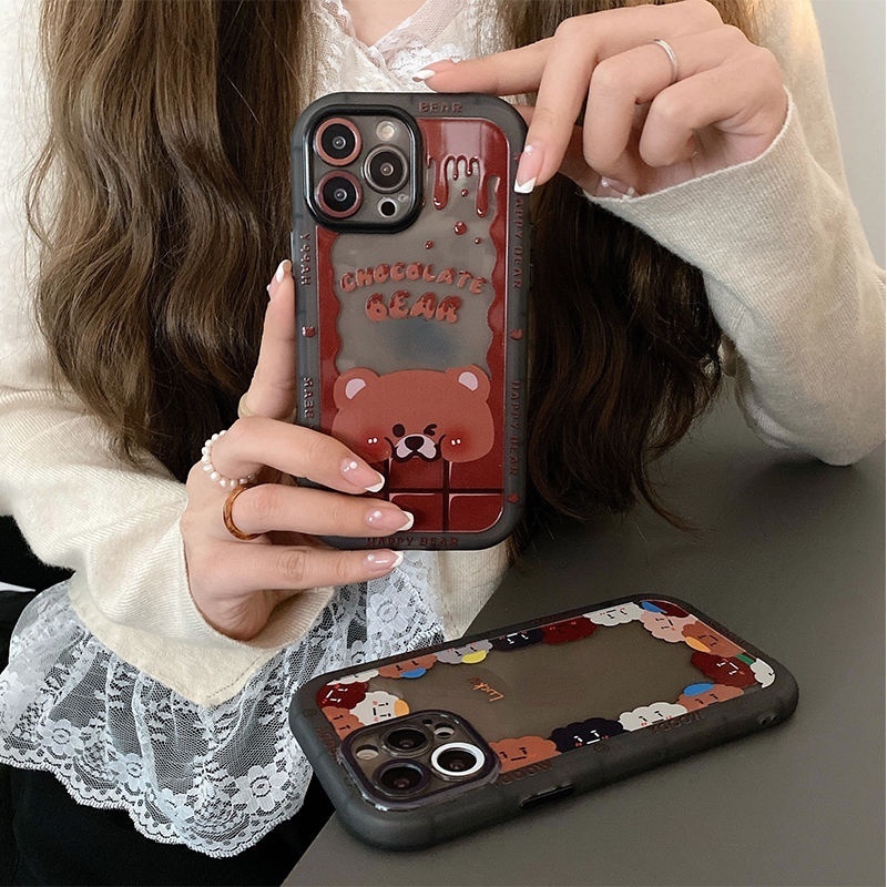 IPHONE Casing Ponsel Desain Beruang Cookies Coklat Kompatibel Dengan Iphone12 13 11 Pro Max X Xs Max Xr Vvcbn