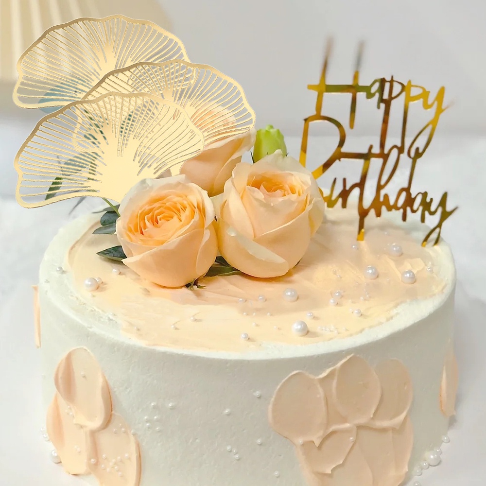 Golden Akrilik Insert Card Ginkgo Leaves Cake Topper Muffin Ice Cream Ornamen Halus Dessert Decor Aksesoris Untuk Perayaan Pernikahan Ulang Tahun