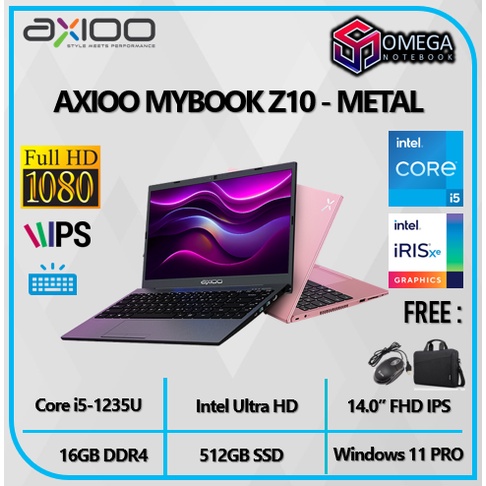 AXIOO MyBook Z10 METAL Core I5 1235U 10Core 16GB 512SSD IRISXE 14.0&quot;FHD IPS Backlit Win11PRO