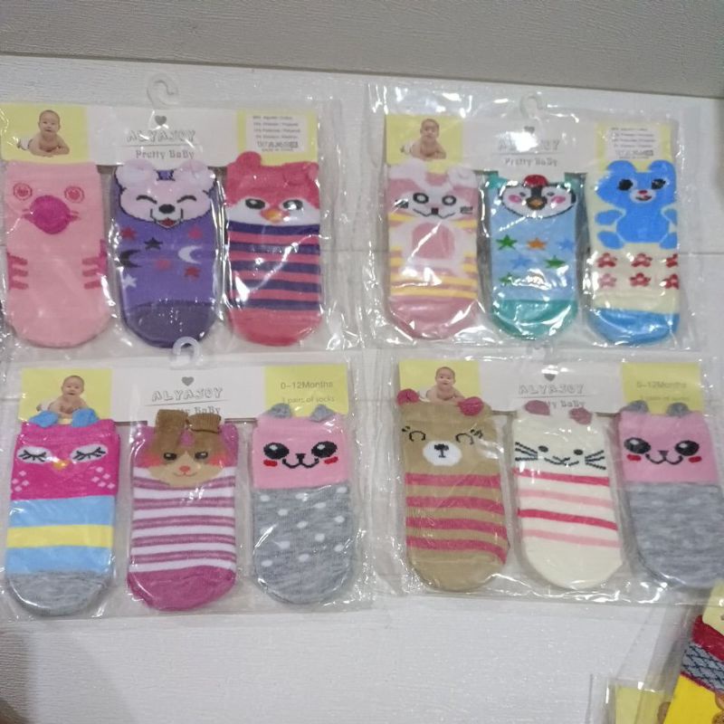 isi 3 pasang kaos kaki anak bayi 0-12bulan