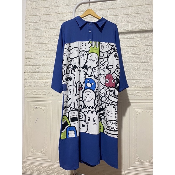 DRESS CRINKLE KARTUN MOTIF SUBLIM PRINT VIRAL MURAH