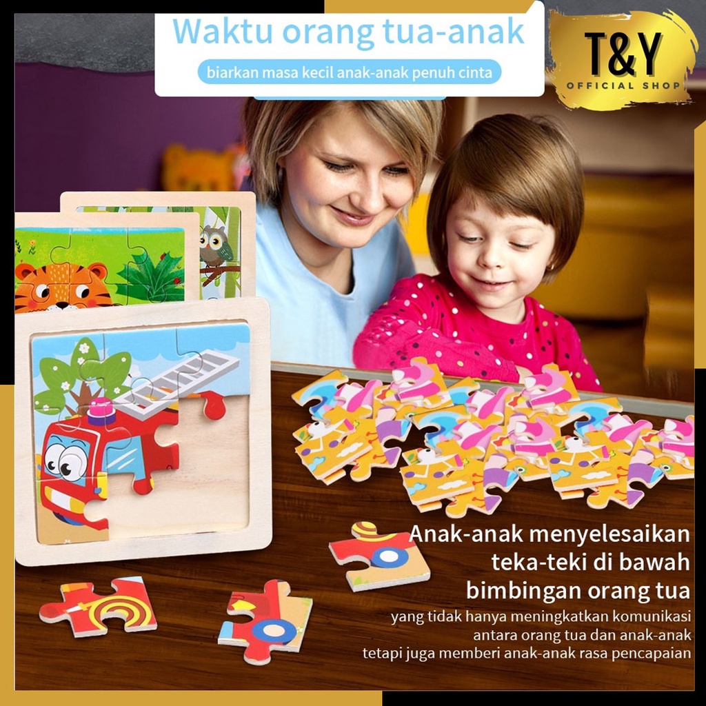 T&amp;Y Puzzle Kayu Anak Puzzle Anak Karakter Lucu Puzzle Anak Jigsaw Wooden Mainan Anak Edukasi