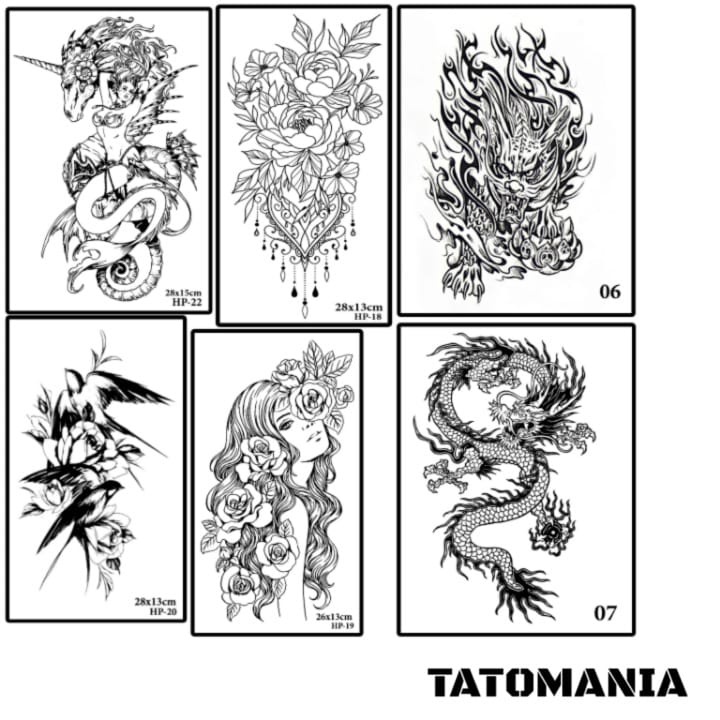 TATOMANIA-Stiker tato temporer semi permanen Motif Punggung Paha Dada