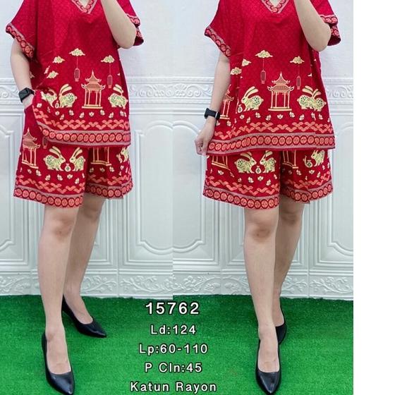baju tidur merah set motif kelinci rabbit imlek cny gongxi jumbo bigsize ket di foto